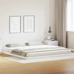 vidaXL Structure De Lit Au Sol Vidaxl Blanche 200x220 Cm En Bois Massif De Pin pas cher