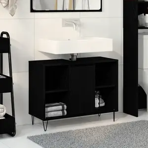 vidaXL Cabinet de salle de bain Noir 80 x 33 x 60 cm Bois d'ingénierie pas cher