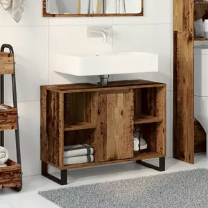 vidaXL Cabinet de salle de bain avec porte Bois Ancien 80 x 33 x 60 cm pas cher