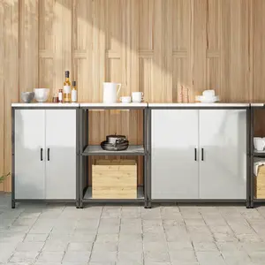 vidaXL Ensemble de Rangement de Cuisine 3 pcs Argent 210 x 50 x 92 cm pas cher