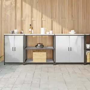 vidaXL Ensemble de Rangement de Cuisine 3 pcs Argent 210 x 50 x 92 cm pas cher