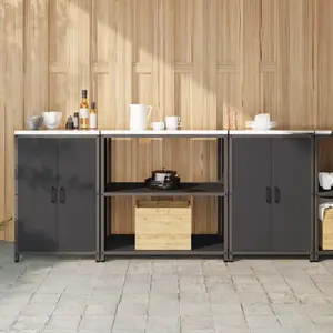 vidaXL Ensemble de rangement cuisine 3 pcs Noir 210 x 50 x 92 cm pas cher