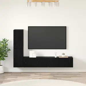 vidaXL Meuble TV mural avec étagère 4 pcs Chêne Noir Bois d'ingénierie pas cher
