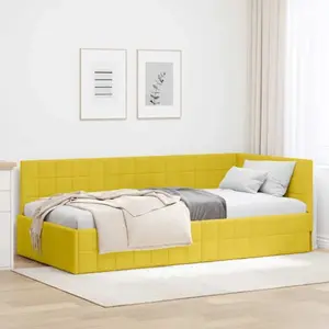vidaXL Cadre de lit d'angle avec tête de lit Jaune 90 x 200 cm Velours pas cher
