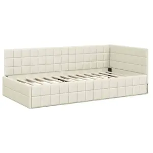 vidaXL Cadre de lit d'angle avec tête de lit Crème 90 x 200 cm Velours pas cher
