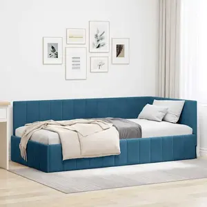 vidaXL Cadre de lit d'angle avec tête de lit Bleu 100 x 200 cm Velours pas cher