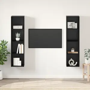 vidaXL Ensemble meuble TV Montage mural 2 pcs Noir 37 x 37 x 142,5 cm pas cher