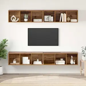 vidaXL Meuble TV mural 4 pcs Vieux bois 37 x 37 x 107,5 cm pas cher