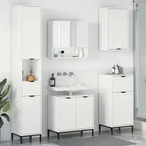 vidaXL Ensemble de mobilier de salle de bain avec porte Blanc brillant pas cher