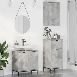 vidaXL Ensemble de mobilier de salle de bain Plaid 3 pcs Gris béton pas cher