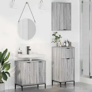 vidaXL Ensemble de mobilier de salle de bain Plaid 3 pcs Sonoma gris pas cher