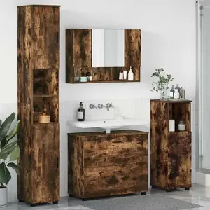 vidaXL Ensemble de mobilier de salle de bain 4 pcs Chêne fumé pas cher