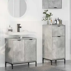 vidaXL Ensemble de mobilier de salle de bain Plaid 2 pcs Gris béton pas cher