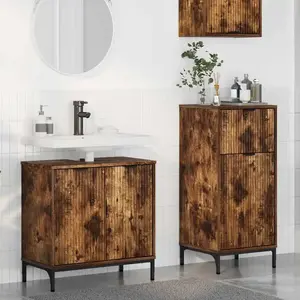 vidaXL Ensemble de mobilier de salle de bain Plaid 2 pcs Chêne fumé pas cher