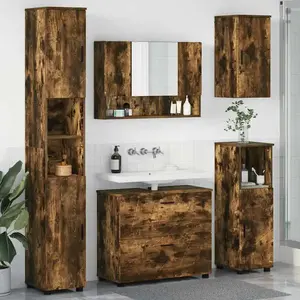vidaXL Ensemble de mobilier de salle de bain 5 pcs Chêne fumé pas cher