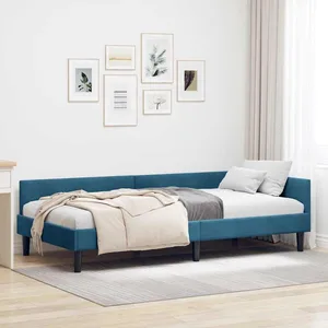 vidaXL Cadre de lit d'angle Bleu 90 x 200 cm Velours et bois stratifié pas cher