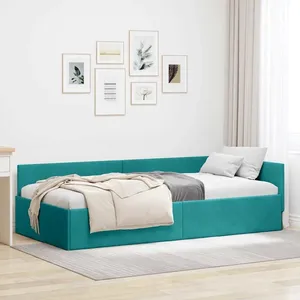 vidaXL Cadre de lit d'angle Autre Turquoise 100 x 200 cm pas cher