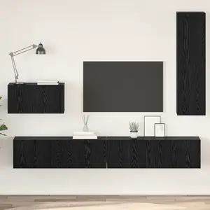 vidaXL Meuble TV mural 4 pcs Chêne noir Bois d'ingénierie pas cher