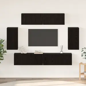 vidaXL Meuble TV mural 6 pcs Chêne Noir Bois d'ingénierie pas cher