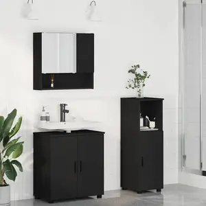 vidaXL Ensemble de mobilier de salle de bain Montage mural 3 pcs Noir pas cher