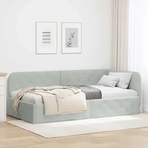 vidaXL Cadre de lit d'angle Gris clair 100 x 200 cm Velours pas cher