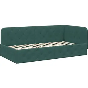 vidaXL Cadre de lit d'angle Vert foncé 90 x 190 cm Velours pas cher