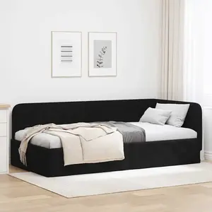 vidaXL Cadre de lit d'angle avec tête de lit Noir 90 x 190 cm tissu pas cher