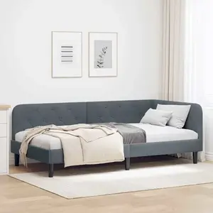 vidaXL Cadre de lit d'angle Gris foncé 90 x 190 cm Velours pas cher
