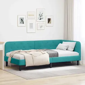 vidaXL Cadre de lit d'angle Turquoise 90 x 190 cm Velours pas cher