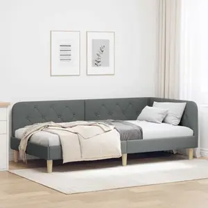 vidaXL Cadre de lit d'angle Gris foncé 90 x 200 cm tissu pas cher