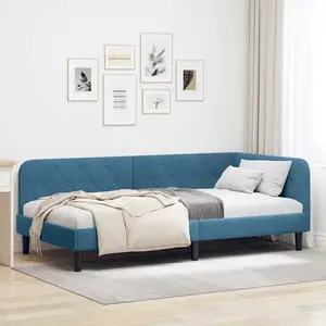 vidaXL Cadre de lit d'angle avec tête de lit Bleu 100 x 200 cm Velours pas cher