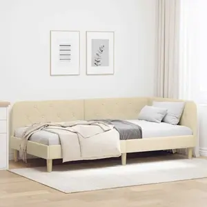 vidaXL Cadre de lit d'angle avec tête de lit Crème 90 x 190 cm tissu pas cher