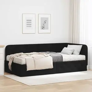 vidaXL Cadre de lit d'angle avec matelas Noir 90 x 190 cm tissu pas cher
