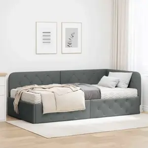 vidaXL Cadre de lit d'angle avec matelas Gris foncé 100 x 200 cm tissu pas cher