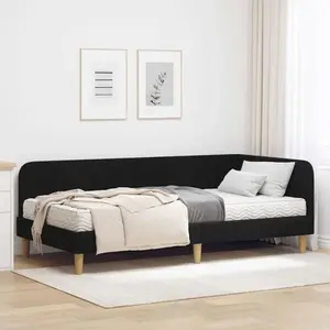 vidaXL Cadre de lit d'angle avec matelas Noir 100 x 200 cm tissu pas cher