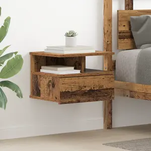 vidaXL Table de nuit flottante avec tiroir Bois ancien 40 x 31 x 28 cm pas cher