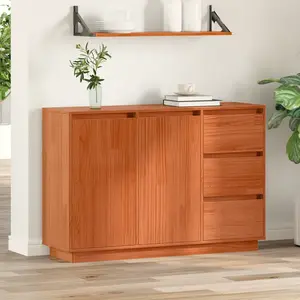vidaXL Buffet avec tiroir Chêne brun 111 x 34 x 75 cm Pin massif pas cher