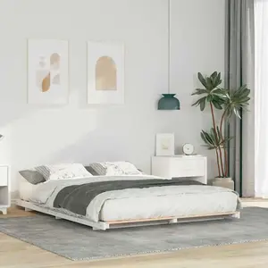 vidaXL Vidaxl Cadre De Lit Surélevé Blanc 140 X 220 Cm Bois Massif En Pin pas cher