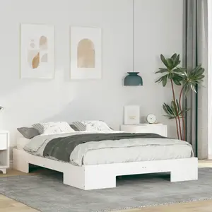 vidaXL Vidaxl Cadre De Lit Surélevé Blanc 140 X 190 Cm Bois Massif En Pin pas cher