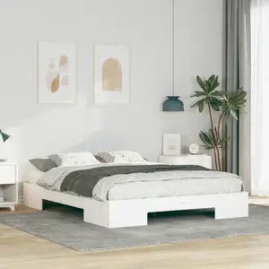vidaXL Cadre de lit surélevé Blanc 140 x 200 cm Bois massif en pin pas cher
