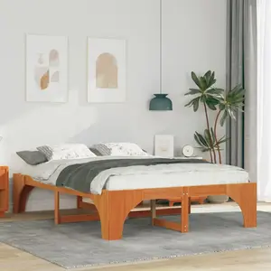 vidaXL Vidaxl Cadre De Lit Surélevé Marron 160 X 200 Cm Bois Massif En Pin pas cher
