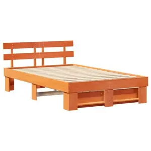 vidaXL Vidaxl Cadre De Lit Marron Cire 140 X 190 Cm Bois De Pin Massif pas cher