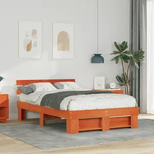 vidaXL Vidaxl Cadre De Lit Marron Cire 120 X 190 Cm Bois De Pin Massif pas cher