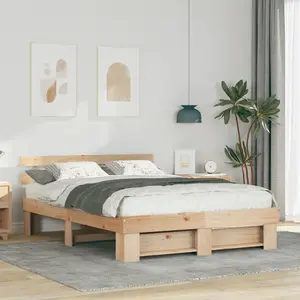 vidaXL Cadre de lit avec tête de lit Marron 160 x 200 cm Bois de pin pas cher