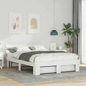 vidaXL Vidaxl Cadre De Lit Blanc 160 X 200 Cm Bois De Pin Massif pas cher