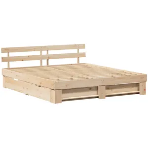 vidaXL Vidaxl Cadre De Lit Avec Tiroir Marron 200 X 200 Cm Bois De Pin Massif pas cher