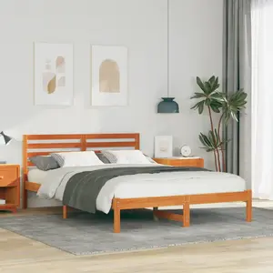 vidaXL Vidaxl Cadre De Lit Marron Cire 140 X 210 Cm Bois De Pin Massif pas cher