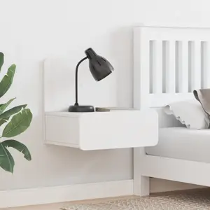 vidaXL Table de Nuit Murale Blanc 44 x 32,5 x 40 cm Bois de pin massif pas cher
