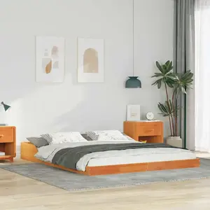 vidaXL Cadre de lit Marron cire 140 x 210 cm Bois massif en pin pas cher