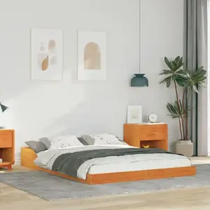 vidaXL Cadre de lit Marron cire 140 x 190 cm Bois massif en pin pas cher